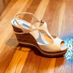 Prada White Wedge T-strap Sandal - Euro size 39